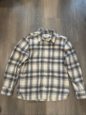 Madewell Neutral Plaid Flannel Shirt in Cream & Gray